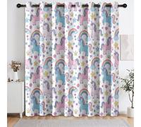Rideaux Occultants à Oeillets Dessin Animé Ludique Multicolore Animaux | Isolants Thermiques Féerique Licorne Nuages Rideaux 110 X 215 cm (L x H) 2 Panneaux à Oeillets pour Chambre Salon Fenetre