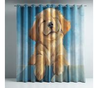 Rideaux Occultants à Oeillets, L140 x H260 cm Lot de 2, Rideau Thermique Isolant Anti Froid, Peinture à l'huile Chien, et Fenêtre Intérieur Décoratifs.Bleu