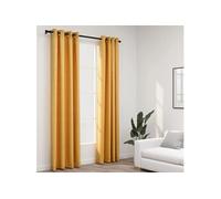 Rideaux occultants Aspect lin à oillets 2 pcs Jaune 140x225 cm