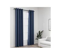 Rideaux occultants Aspect lin avec oillets 2 pcs Bleu 140x225cm