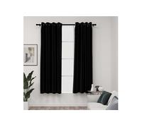 Rideaux occultants Aspect lin avec oillets 2 pcs Noir 140x175cm