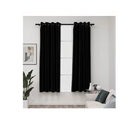 Rideaux occultants Aspect lin avec oillets 2 pcs Noir 140x175cm