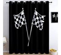 Rideaux occultants avec imprimé Drapeau À Damier Simple, Rideau Isolant Thermique pour décoration de Salon Chambre, Rideau Opaque à Oeillets Draperies Intérieurs 70L X 240H cm (2 Panneaux), Noir