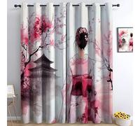 Rideaux Occultants avec Motif Fille De Dessin Animé des Fleurs De Cerisier, Thermique Anti Froid Isolant à Oeillets pour Rideau, Rose pour Intérieurs Maison Fenetre 91.5L X 160H cm (2 Panneaux)