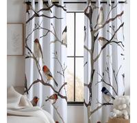 Rideaux Occultants avec Motifs Motif Aquarelle Oiseaux Branches, Thermique Anti Froid Isolant à Oeillets pour Rideau Salon, Blanc pour Intérieurs Maison Fenetre 110L X 215H cm (2 Panneaux)