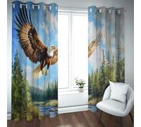 Rideaux occultants avec Un Aigle Volant au-Dessus la forêt et la rivière Scène audacieuse Nature Sauvage Rideaux Chambre à Domicile Bureau, Facile à accrocher 2 Panneaux (W132xL214cm chacun)