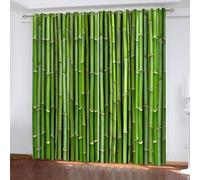 Rideaux Occultants Bambou Vert Rideau Occultant Thermique Isolant, Rideau Imprimé Chinois avec Oeillets pour Chambre, Salon, Lot de 2 Rideaux 140x240 cm A-1810