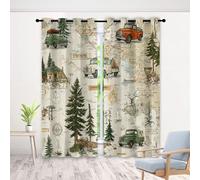 Rideaux Occultants Carte Vintage, Lot de 2, 100 x 185 cm, Rideau Forêt Arbre Jeep 3D Thermique Isolant, Paysage Naturel Aventure Rideaux Anti Froid à œillets pour Salon et Chambre