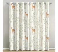 Rideaux Occultants Cerf Sika Imprimés 3D à Oeillets, Lot de 2 | Rideau Opaque Thermique Isolant Anti Froid, Polyester, Cerf, Chambre Salon Fenetre, 117x138 cm LxH
