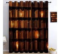 Rideaux occultants Chambre bibliothèque lumière de Bougie Livres imprimé Rideau À Oeillets, Salon et Chambre Enfant Vintage de fenêtre 140L X 245H cm 2 Panneaux Isolant Thermique et phonique