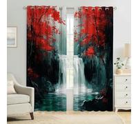 Rideaux Occultants Chambre Peinture à l'encre de Cascade forestière Isolants Thermiques et Phoniques pour Ado Fille Garçon Lot de 2 Opaques 117L X 229H cm