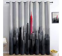 Rideaux occultants Chambre Rouge bâtiment géométrie imprimé Rideau À Oeillets, Salon et Chambre Enfant Architecture Urbaine de fenêtre 91.5L X 214H cm 2 Panneaux Isolant Thermique et phonique
