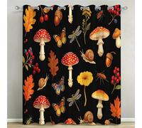 Rideaux Occultants Champignons 91.5x214 cm LxH, Lot de 2 | Rideau Opaque Thermique Isolant à Oeillets, Rideau Occultant Feuilles D'automne Imprimés 3D, Décoration Chambre Salon Fenêtre