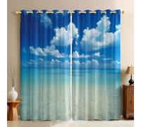 Rideaux Occultants Ciel Bleu et Nuages Blancs 2 Pièces Thermiques avec Œillets, Décoratifs et Opaques Bleu en Tissu Isolant pour Chambre Enfant, Salon ou Cuisine 140L X 280H cm