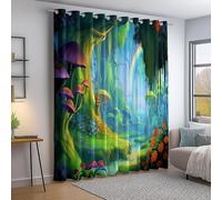 Rideaux Occultants Coloré, Dessin animé Forêt Champignons Rivière imprimés, Anti Bruit et Isolation Froid Chaleur, Panneaux pour Chambre Salon Décoration Maison, L140×H245 cm Lot de 2 avec Œillets