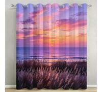 Rideaux Occultants Coucher de soleil Imprimés 3D à Oeillets, Lot de 2 | Rideau Opaque Thermique Isolant Anti Froid, Rideaux Roseaux de Plage pour Chambre Salon Fenetre, 140x175 cm LxH