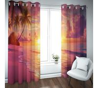 Rideaux occultants Coucher Soleil côtier rêveur pour Le Salon Paysages Exotiques Plage Rideaux fenêtre Oissiers thermiquement isolés Décoration Artistique supérieure 2 Panneaux (W160xL245cm chacun)