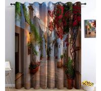 Rideaux occultants Couleur pour Salon, 140L X 245H cm 2 Panneaux Thermique occultants avec Motif Paysages Plantes Architecture - pour Chambre à Coucher Chambre d'enfant