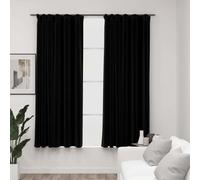 Rideaux occultants Crochet aspect lin 2pcs. noir 140x175cm