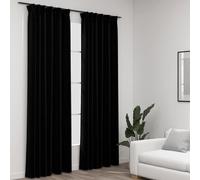 Rideaux occultants Crochet aspect lin 2pcs. noir 140x225cm