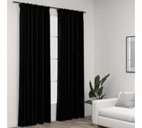 Rideaux occultants Crochet aspect lin 2pcs. noir 140x245cm