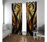 Rideaux occultants d’Art Moderne Vagues abstraites en Tissu Triple Tissage à réduction de Bruit dorée, Noir et Ambre pour Un Usage en Bureau à Domicile 2 Panneaux (W140xL280cm chacun)