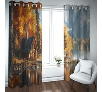 Rideaux occultants de cabane dans la jungle d’automne pour la décoration de la chambre Paysages naturels européens Œillets rustiques Rideaux thermiques isolés pour fenêtres 2x B140 x H250 cm