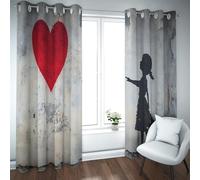 Rideaux occultants de Style Neutre Coeur d’Amour Rouge rétro et Mignon Motif Fille à Motifs oeillet Dessus Rideaux de fenêtre pour Salon 2 Panneaux B117xH137cm