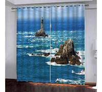 Rideaux Occultants d'enfant 3D Phare De L'Océan 280 (L) X 250 (H) Cm Polyester Isolé Thermiquement À Oeillets Rideau pour Rideaux du Salon De La Chambre des Enfants Bureau Hôtel Restaurant