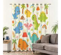 Rideaux Occultants Dinosaure de Dessin Animé Animaux Mignons Imprimé | 140L x 245H cm (2 Panneaux) Rideau Thermique Tenture Opaque à Oeillets - Décoration Intérieure de Salon Chambre Balcon