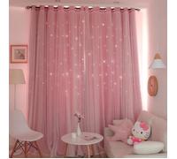 Rideaux occultants double couche, rideaux étoiles ajourés en gaze pour décoration maison chambre - rose - 150*200 cm