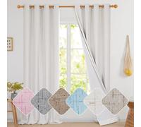 Rideaux Occultants effet Lin 8 Œillets Blancs sans Liens, Lot de 2 132x214 cm Couleur Ivoire