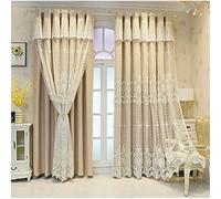 Rideaux occultants élégants à double couche avec broderie en dentelle - Rideaux à œillets en tulle pour salon et chambre de fille - Style européen pour bloquer la lumière et l'intimité.