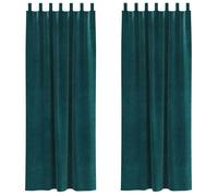 Rideaux occultants en velours - vidaXL - 140x260 cm - Vert foncé - Lot de 2 - Boucles en tissu - Lavable en machine
