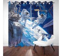 Rideaux Occultants Enfant L'espace Astronaute Rideau Thermique Isolant Science Fiction Vaisseau Spatial Tenture Murale pour Chambre Garçon Fille, Salon Polyester à Oeillets 2 Panneaux, 117 x 138cm