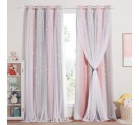 Rideaux occultants enfants cercles 132x213cm Rose Gris- Nicetown - 2 Pcs