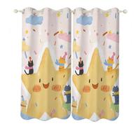 Rideaux Occultants et Isolants Thermiques, Feuilles Vertes Licorne étoile Lune Loup Inspiration Civilisation égyptienne, avec œillets Métalliques pour Salon et Chambre (4 Jaune,2pcs-75x166cm)