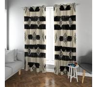 Rideaux occultants Ethniques Modernes Formes géométriques et Rayures en Coups de Pinceau Rideaux Noirs et crème pour Chambre Salon Isolation Thermique 2 Panneaux (W140xL230cm chacun)
