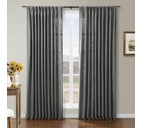 Rideaux occultants extra longs en lin à plis pincés pour salon et chambre à coucher avec languette arrière, gris carbone, 274,3 x 142,2 cm, design polyvalent