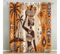 Rideaux Occultants Femmes Africaines Imprimés 3D à Oeillets, Lot de 2 | Rideau Opaque Thermique Isolant Anti Froid, Rideaux Tribu Africaine pour Chambre Salon Fenetre, 140x260 cm LxH