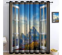 Rideaux Occultants Fenêtre 3D Cathédrale Paysage Thermique Isolant Anti Froid Polyester Rideaux À Oeillets, Opaque Anti Bruit Multicolore pour Salon Et Chambre Enfant Décoration L150 x H166cm