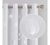 Rideaux Occultants Feuille d’Éventail Imprimée Argentée sur Film Métallique, 2 Pièces, Sans Attache, 8 Œillets Blancs, Taille Spéciale W132×L214, Coloris Blanc