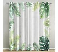 Rideaux Occultants Feuille de Monstera 117x183 cm LxH, Lot de 2 | Rideau Opaque Thermique Isolant à Oeillets, Palmier Imprimés 3D, Décoration Chambre Salon Fenêtre