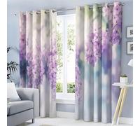 Rideaux Occultants Fleurs De Lilas Rideau Occultant Thermique Isolant, Rideau Imprimé Fleurs Violettes avec Oeillets pour Chambre, Salon, Lot de 2 Rideaux 140x240 cm A-2190