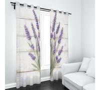 Rideaux Occultants Floral Lavande Lot de 2 Panneaux Isolant Thermique et Phonique à Oeillets Rustique Planche de Bois Rideau Décoratif pour Chambre Enfant, Salon, Porte, 70 x 160cm
