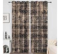 Rideaux Occultants Grille Marron Et Noire Thermiques à Oeillets - 2 Pièces, Isolants Anti Froid et Chaleur, Anti-UV, Effet De Tissage Complexe 234 x 230cm - Pour Porte, Salon, Chambre,Dressing
