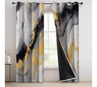 Rideaux Occultants Imprimés 100% Style De Luxe Léger Marbre Feuille d'or 140L X 200H Cm (2 Panneaux) - Rideaux Thermiques Anti-Bruit, Économie D’Énergie, avec Œillets pour Chambre, Salon Or