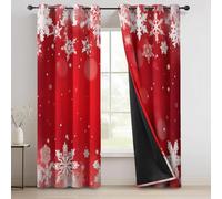 Rideaux Occultants Imprimés 103% Noël Flocons De Neige Points Lumineux 140L X 200H Cm (2 Panneaux) - Rideaux Thermiques Anti-Bruit, Économie D’Énergie, avec Œillets pour Chambre, Salon Rouge
