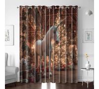 Rideaux occultants imprimés 3d Sapin De Noël Licorne Maison En Bois, avec œillets, Thermiques et isolants pour fenêtres, Rideau Opaque pour Chambre enfant Salon Cuisine Bureau 183x214cm Polyester