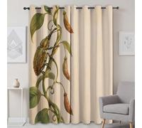 Rideaux occultants imprimés avec scarabée, 140L X 245H cm (2 Panneaux) | motif botanique insecte avec Scarabée, teinte beige, décor avec Vignes, Rideaux pour chambre d'adulte